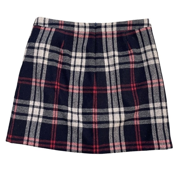 J.Crew Mercantile Navy Pint and Grey Plaid Ruffle Front Wool Blend Mini Skirt 10 - Picture 2 of 10